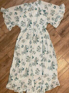 Women’s ANRABESS Blue Floral Dress with Ruffle Accents, Size S